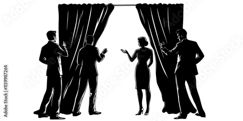 Actors engaging in intense dialogue during a dramatic theater performance on stage, Vectorized Art