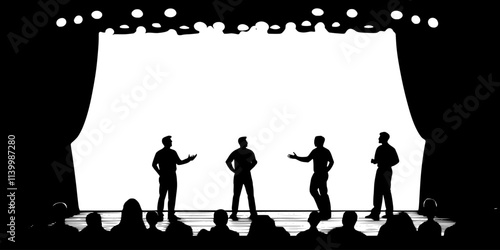 Actors participating in an improv exercise on stage with audience interaction, Vectorized Art
