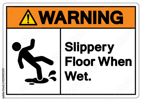 Warning Slippery Floor When Wet Symbol Sign,Vector Illustration, Isolate On White Background Label. EPS10