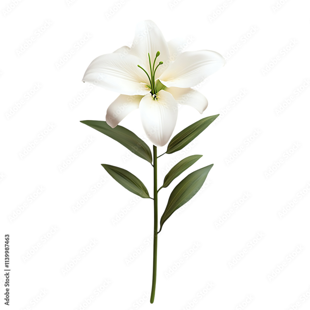 A beautiful lily flower with white petals on a transparent background. A beautiful lily flower with white petals on a transparent background.