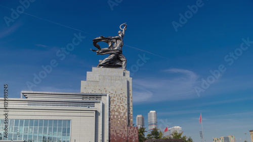 Photography Industrial Worker and Collective Farm Girl monument, timelapse hyperlapse, Mosco