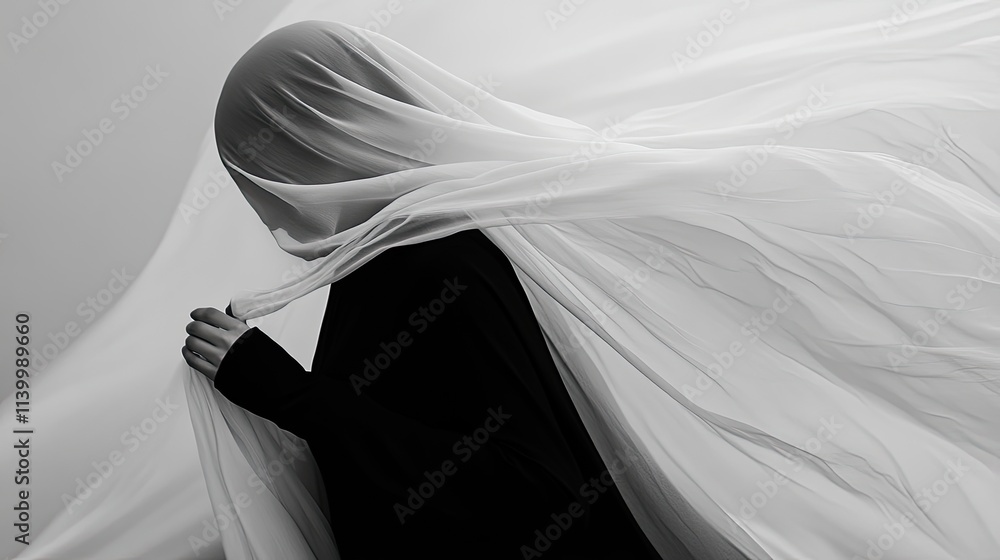 Figure enveloped in flowing white fabric Figure enveloped in flowing white fabric