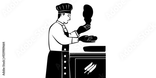 A chef placing food inside a smoker for low-and-slow cooking, Illustration