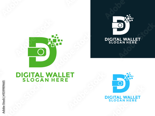 Letter D with Digital wallet logo design template, Initial letter D Digital Money logo design vector