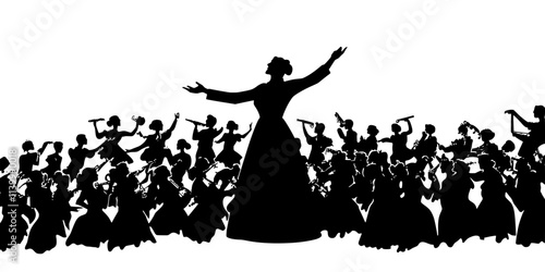Conductor leading a choir through a challenging piece during practice, Illustration