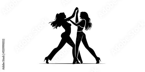 A couple showing off their salsa skills at a dance studio practice, Illustration