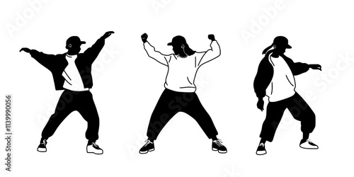A crew rehearsing synchronized movements for an upcoming hip hop show, Illustration