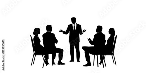 A director coaching actors on stage while they perform a dramatic scene, Illustration
