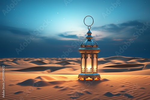 A lantern is lit on a sandy beach photo