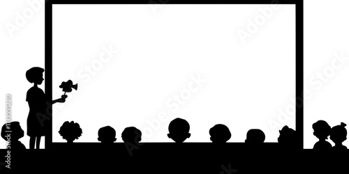 Performer showcasing a puppet show for children in a community center, Illustration