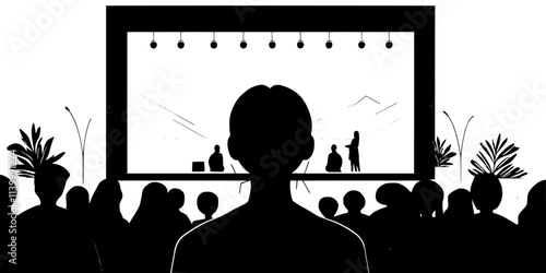 Person attending a language festival watching cultural performances, engaging in the experience, Illustration