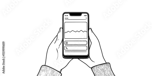 Person holding a smartphone using a language learning application, Illustration