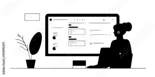 A person typing responses for a language assessment in an online course, Illustration