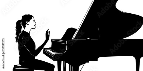 A vocal teacher using a piano to assist students with pitch during practice, Illustration