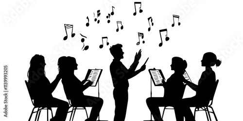 Vocalist conducting a rehearsal for an upcoming a cappella concert, Illustration