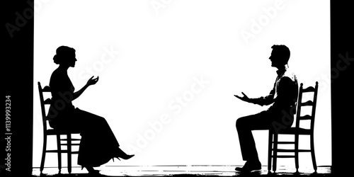 Actors engaging in intense dialogue during a dramatic theater performance on stage, Illustration