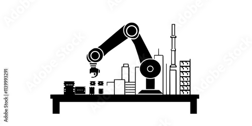 Automation robot installing components in a factory for increased production efficiency, Illustration