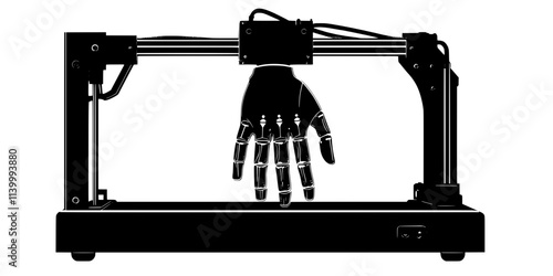 A 3D printer constructing a prosthetic hand customized for a specific user, Illustration
