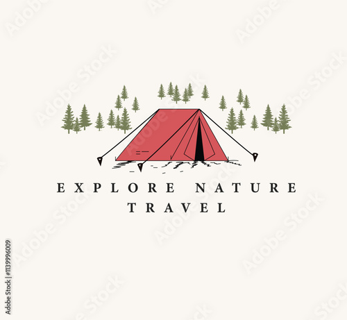 Travel to wild life. Vintage design with forest hand drawn vintage outdoor camping logo For poster, banner, emblem, sign, logo.