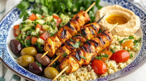 Colorful Mediterranean Chicken Skewers on Plate