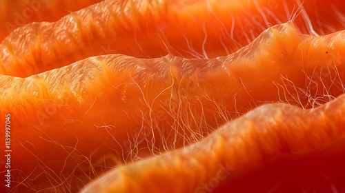 Close-up of a bright orange carrot with visible hairs and texture.