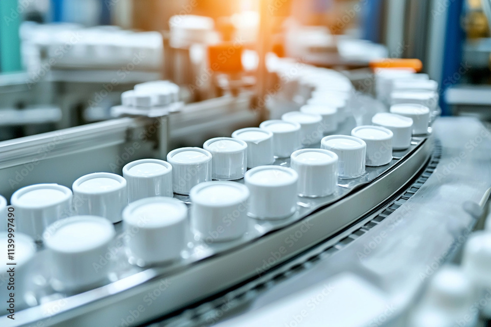 Packaging process on a factory production line Packaging process on a factory production line