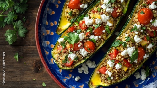 Colorful Mediterranean Stuffed Zucchini on a Plate