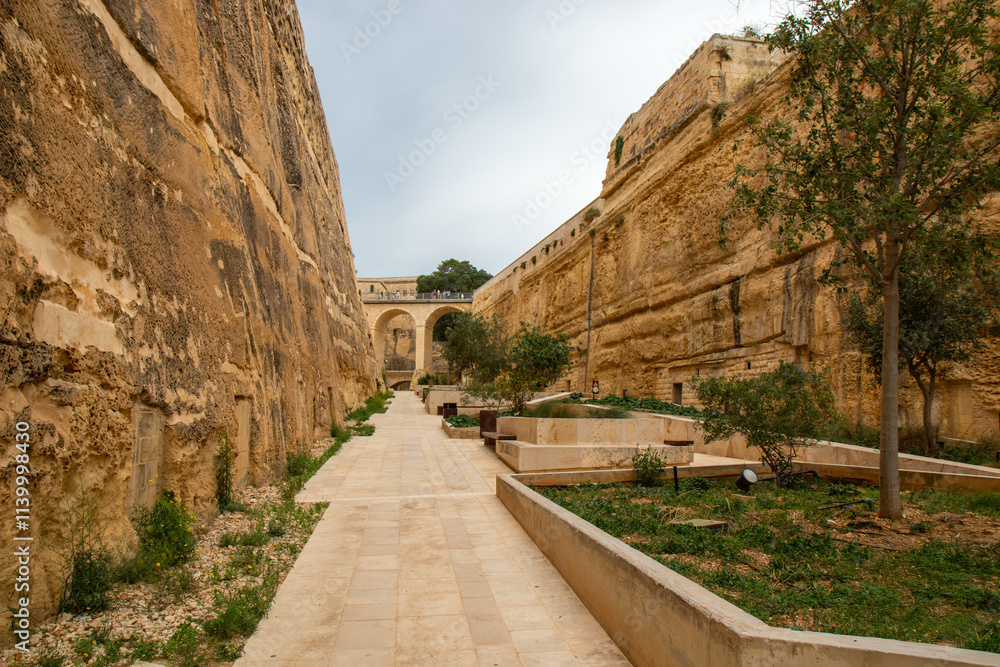 Valletta (il-Belt Valletta) massive fortification city wall Xlokk South Eastern Region of Malt