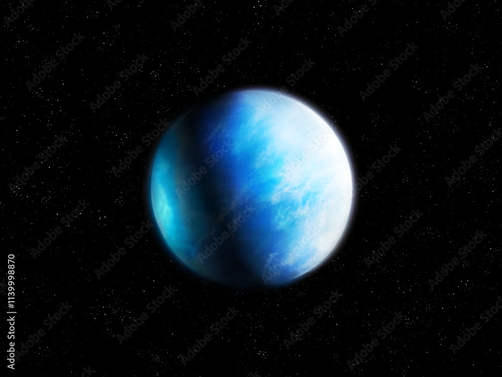 Fototapeta premium Planet with a solid surface, water and oxygen. An exoplanet similar to Earth. Habitable alien world.