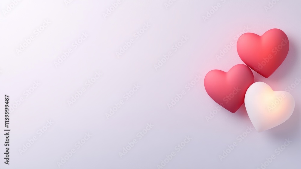 A soft, romantic composition featuring three decorative hearts in varying shades of red and white, ideal for use in Valentine's Day promotions, love-themed projects, or any creative design, A soft, romantic composition featuring three decorative hearts in varying shades of red and white, ideal for use in Valentine's Day promotions, love-themed projects, or any creative design,