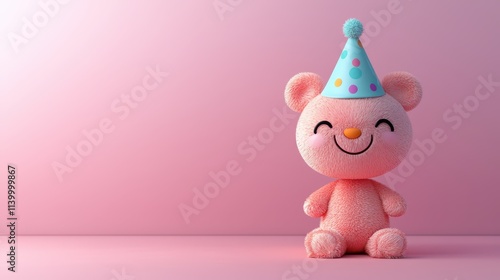 Wallpaper Mural Cute plush bear celebrates with a party hat in a bright pink setting Torontodigital.ca