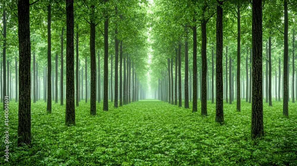Serene Forest Path Lush Greenery Misty Trees Nature Scenery Serene Forest Path Lush Greenery Misty Trees Nature Scenery