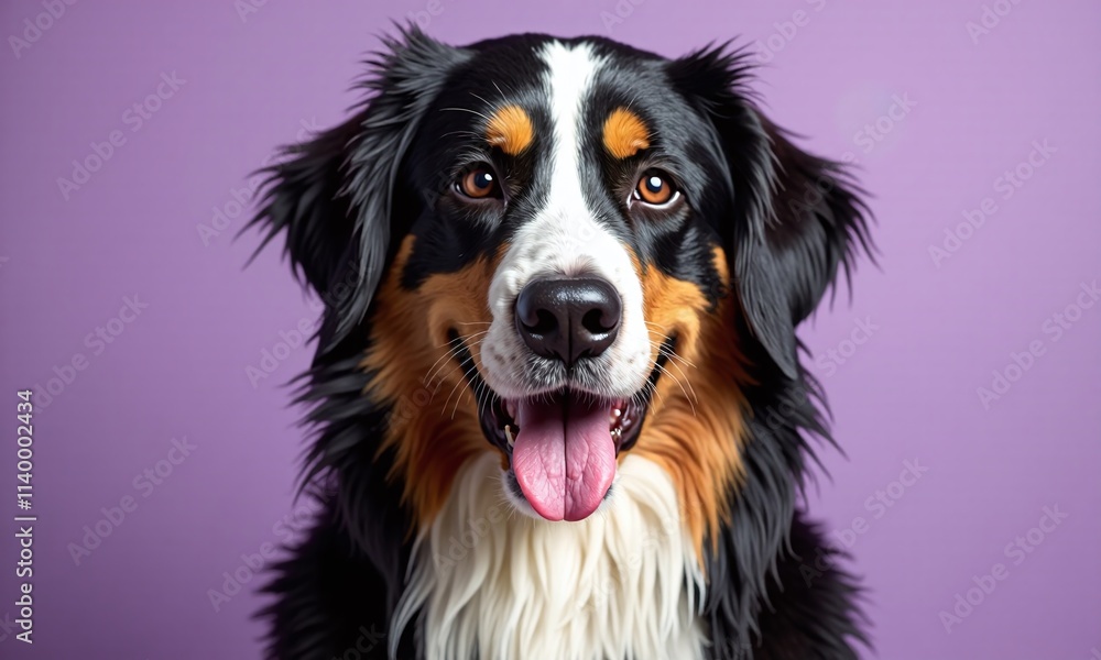 Bernese mountain dog portrait vibrant yellow background studio Bernese mountain dog portrait vibrant yellow background studio