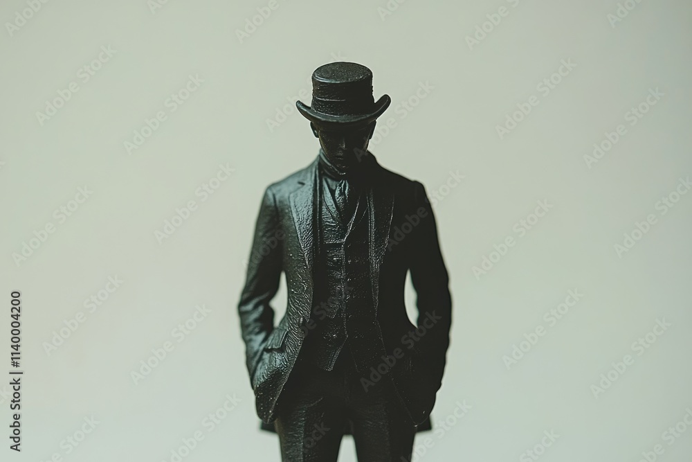 A shadowy figure in a top hat and suit, exuding mystery and elegance. A shadowy figure in a top hat and suit, exuding mystery and elegance.