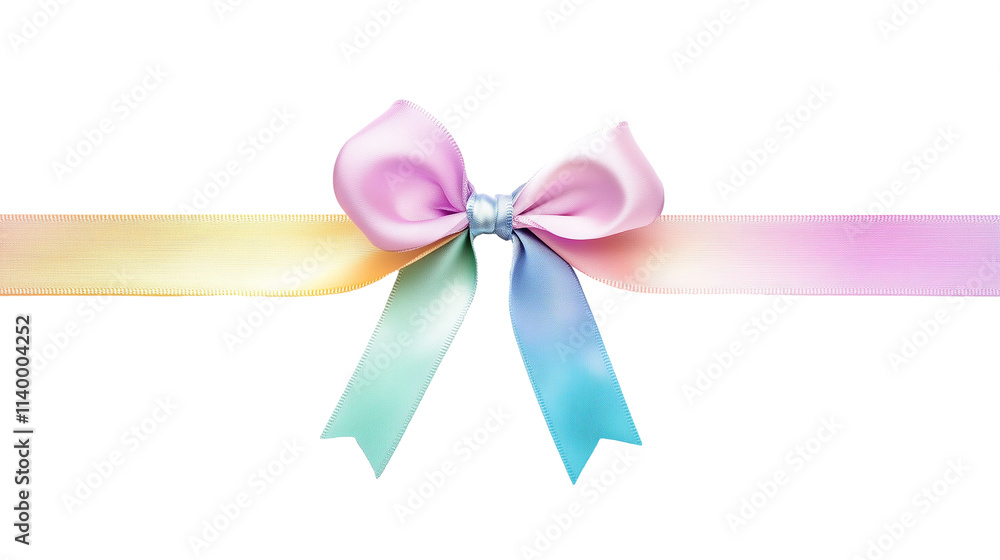 Pastel rainbow ribbon with gradient effect tied in whimsical bow isolated on transparent background Pastel rainbow ribbon with gradient effect tied in whimsical bow isolated on transparent background