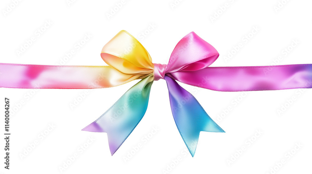 Pastel rainbow ribbon with gradient effect tied in whimsical bow isolated on transparent background Pastel rainbow ribbon with gradient effect tied in whimsical bow isolated on transparent background