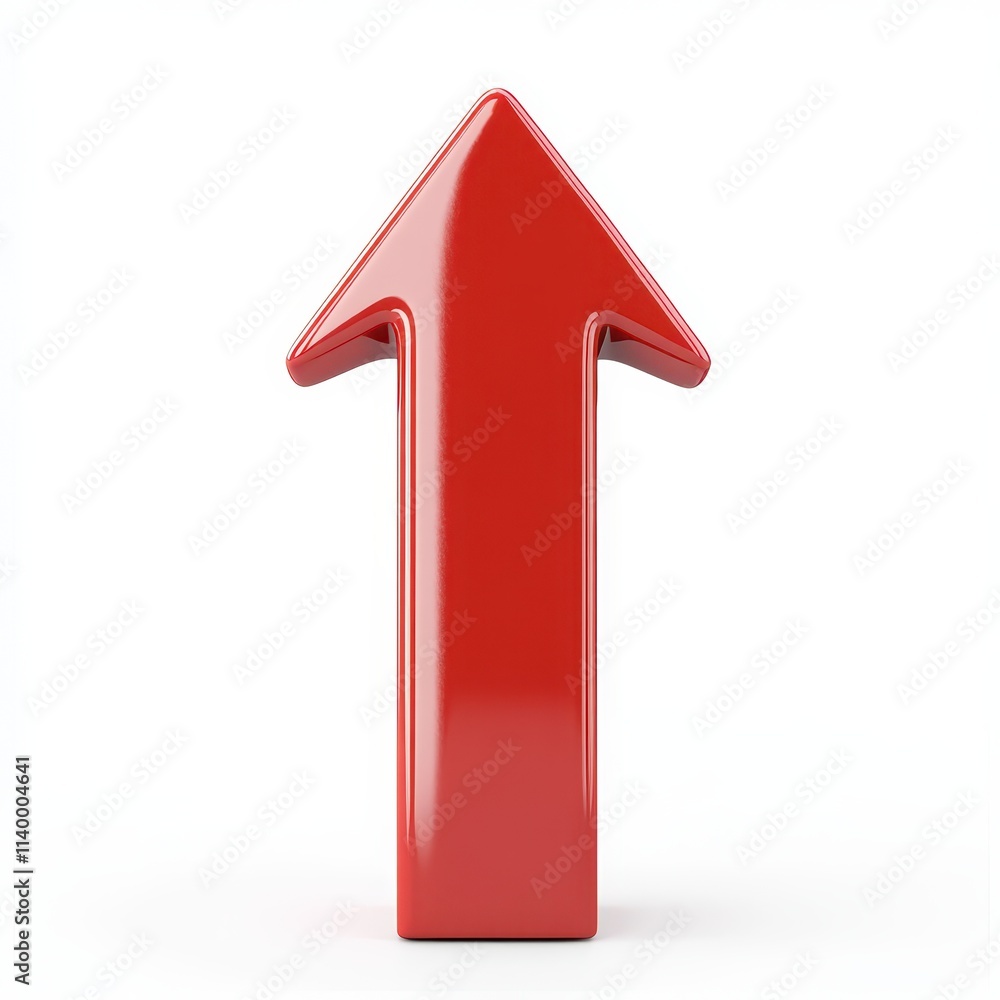 Red arrow pointing upwards on a plain white background indicating growth or progress Red arrow pointing upwards on a plain white background indicating growth or progress