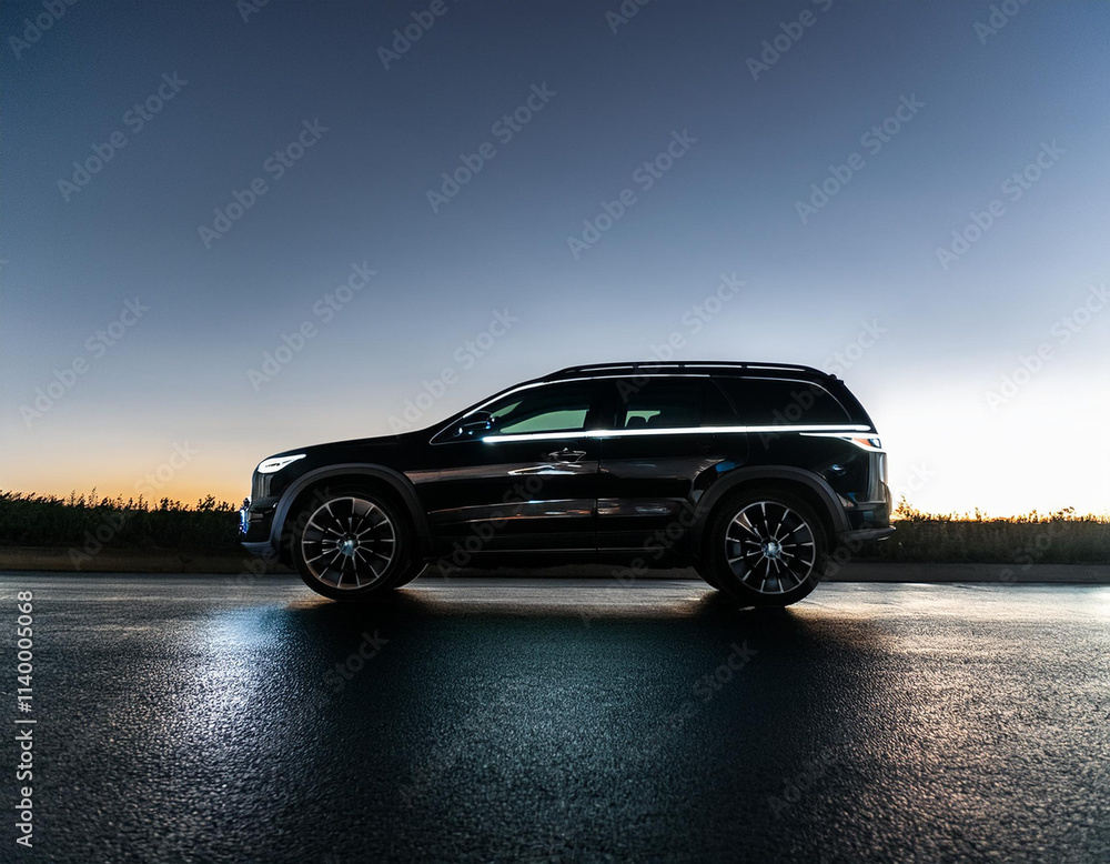 Fototapeta premium Midnight Black SUV with LED Highlights and Smoky Shadow Effects