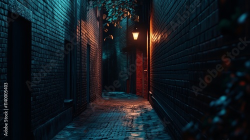 Mysterious Dark Alley in City at Night photo