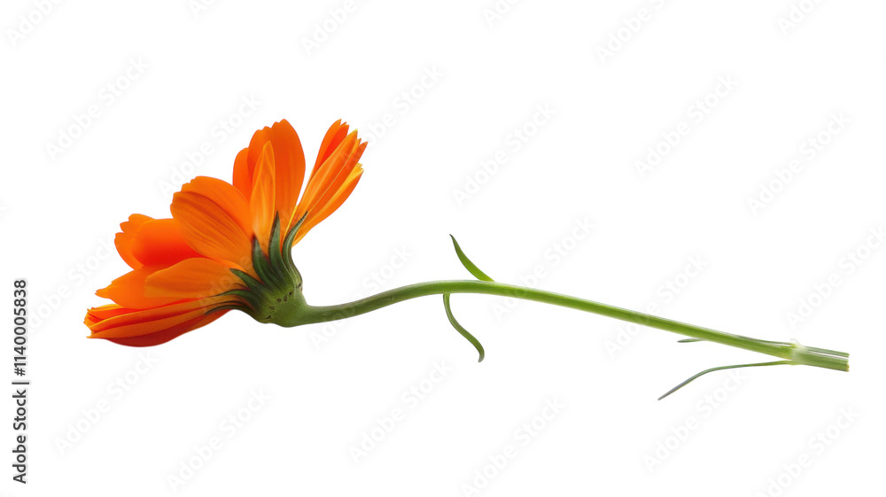 Naklejka premium Vibrant orange flower gracefully stretches against a bright blue background celebrating nature's beauty