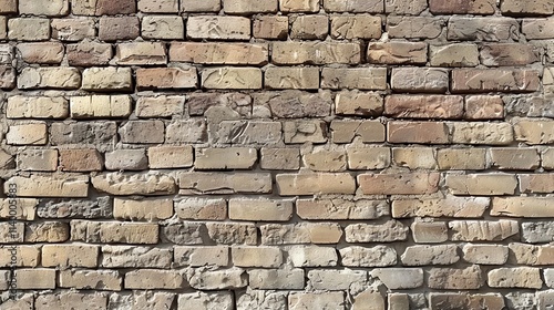 A brick wall with different shades of brown and a worn texture.