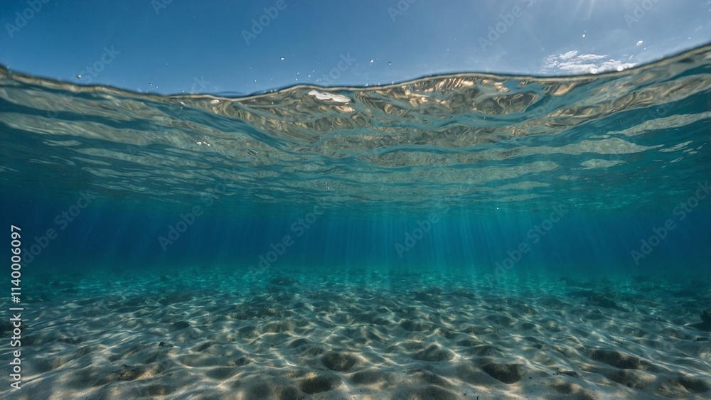 Blue water surface with sandy ocean bottom,
Blue water surface with sandy ocean bottom,