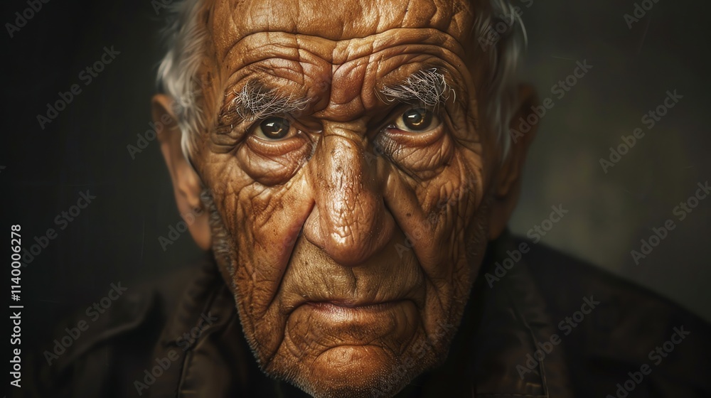 Close-up portrait of a very old man with a serious expression. Close-up portrait of a very old man with a serious expression.