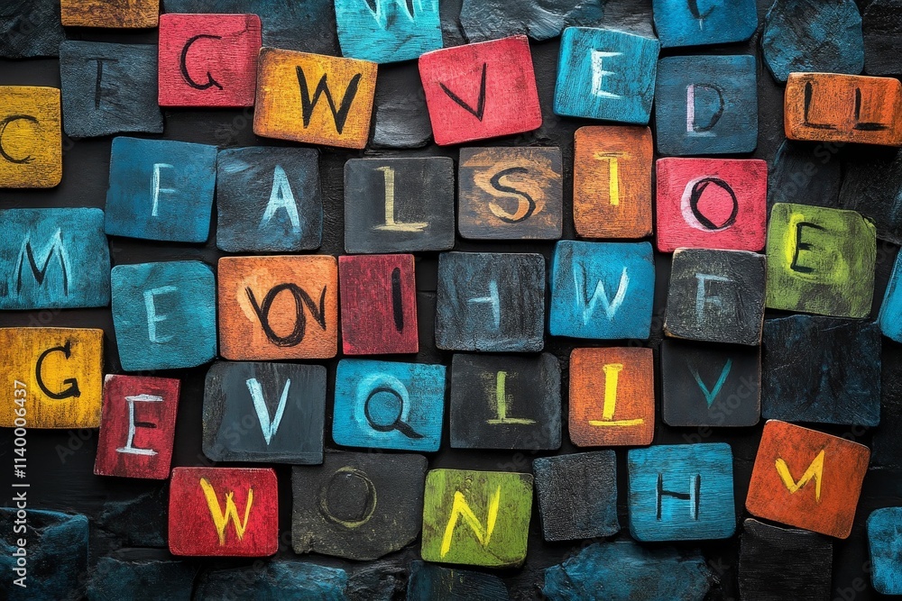 Colorful painted blocks, alphabet letters. Colorful painted blocks, alphabet letters.