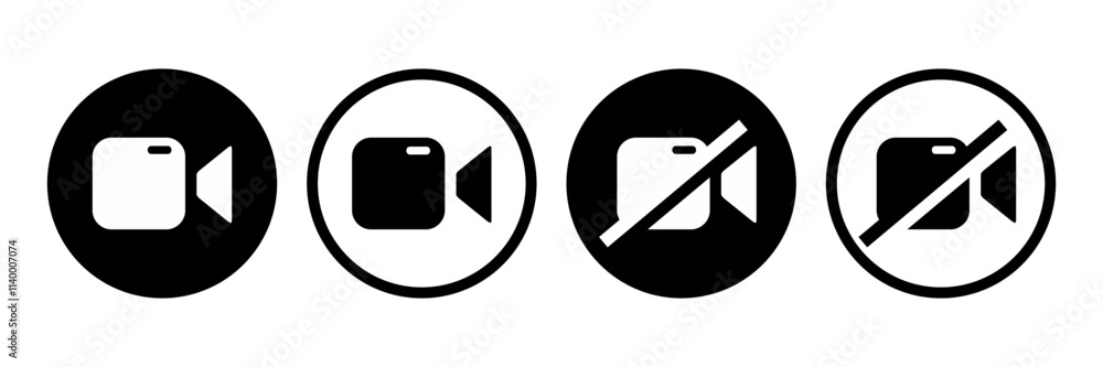 Camera video icon. Camera Off icon. No video . Camera mute symbol. Disable cam pictogram. Vector illustration. Camera video icon. Camera Off icon. No video . Camera mute symbol. Disable cam pictogram. Vector illustration.