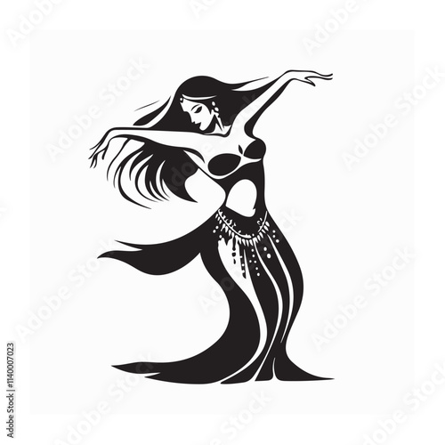 Belly Dance Logo Images vector. Black and white professional belly dancer logo design on white background.