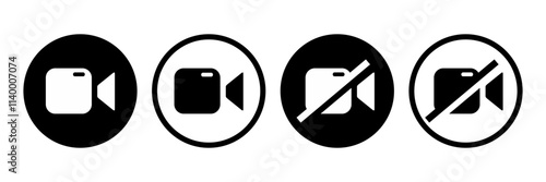 Camera video icon. Camera Off icon. No video . Camera mute symbol. Disable cam pictogram. Vector illustration. 