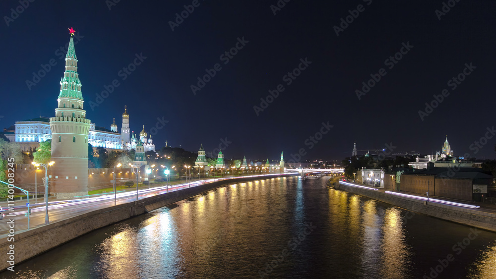 View from the bridge on Moscow Kremlin and the waterfront of the Moscow river timelapse hyperlapse View from the bridge on Moscow Kremlin and the waterfront of the Moscow river timelapse hyperlapse