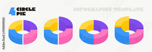 Set of modern infographic with isometric circles consisting of four segment. Design for data visualisation, presentations, business reports and infographic templates. Vector illustration