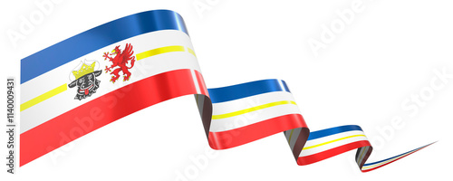 Mecklenburg-Western Pomerania flag - wavy ribbon isolated on white background - 3D illustration
